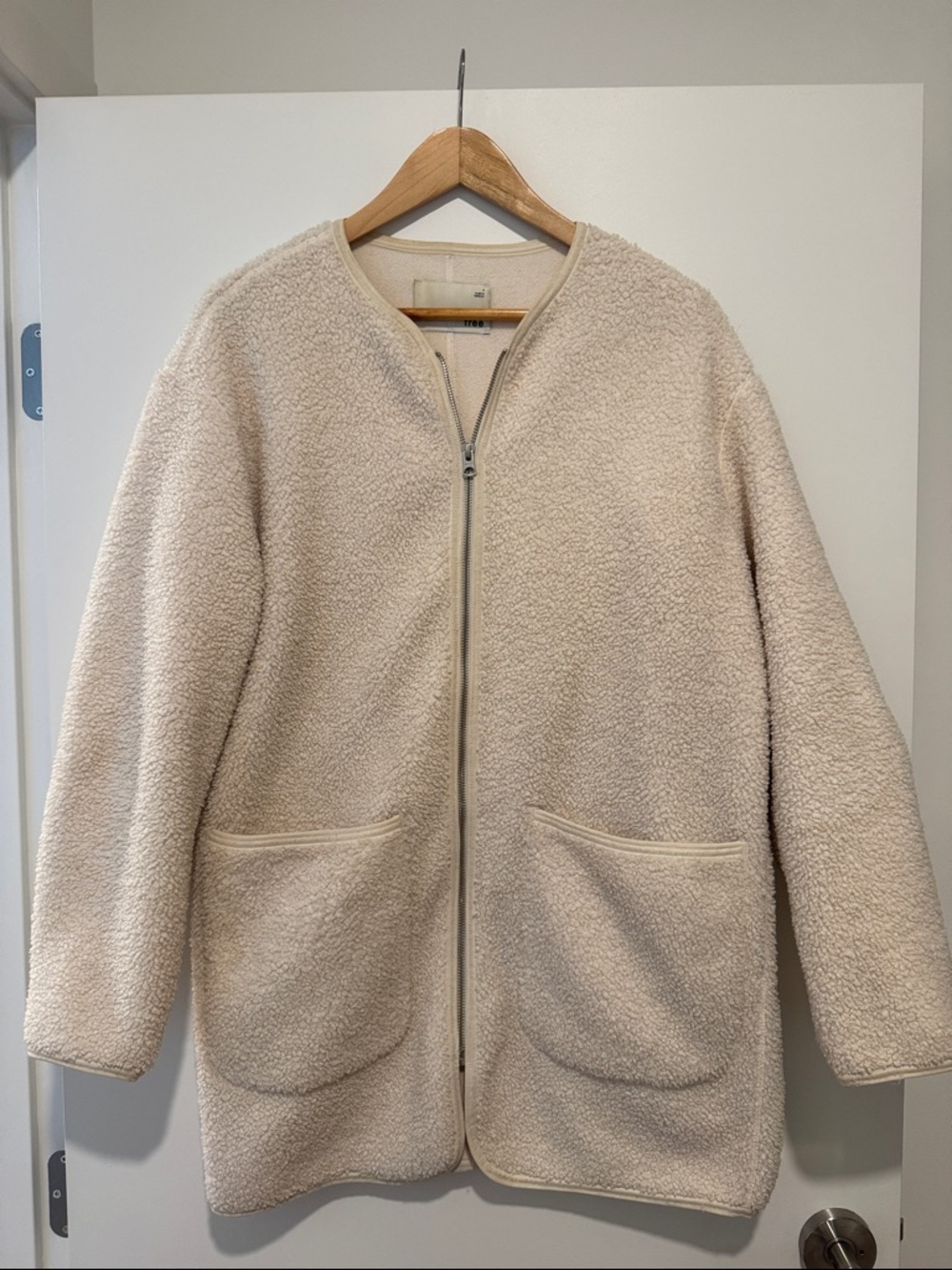 Aritzia Cream Sherpa Zip-Front Coat